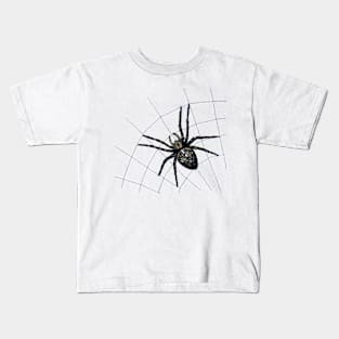 Scary spider on web Kids T-Shirt